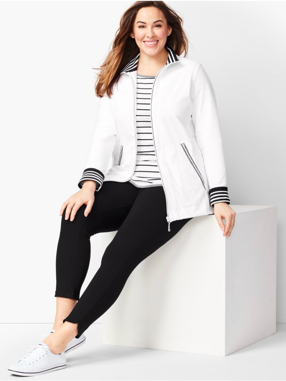 Talbots Oprah “The Jacket” White Zip Jacket Navy Stripe L - Picture 3 of 8